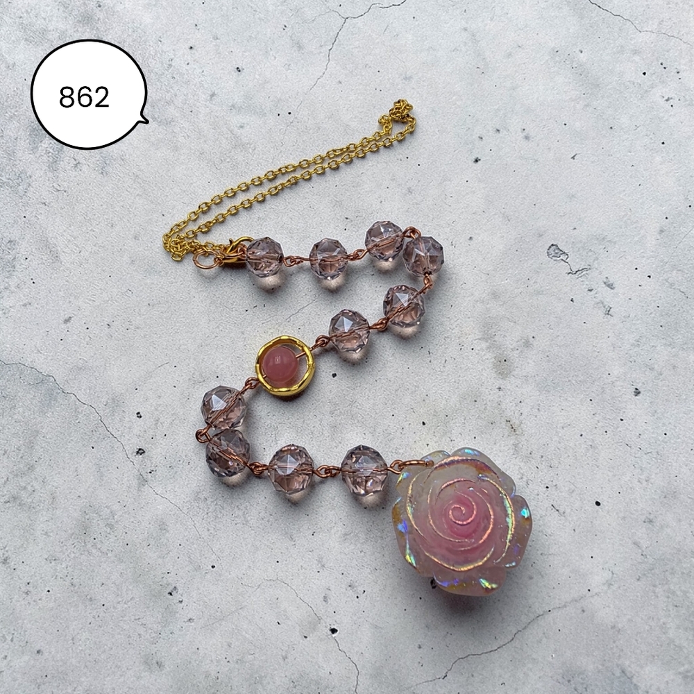 Pink Rose Crystal Car Charm - Handmade